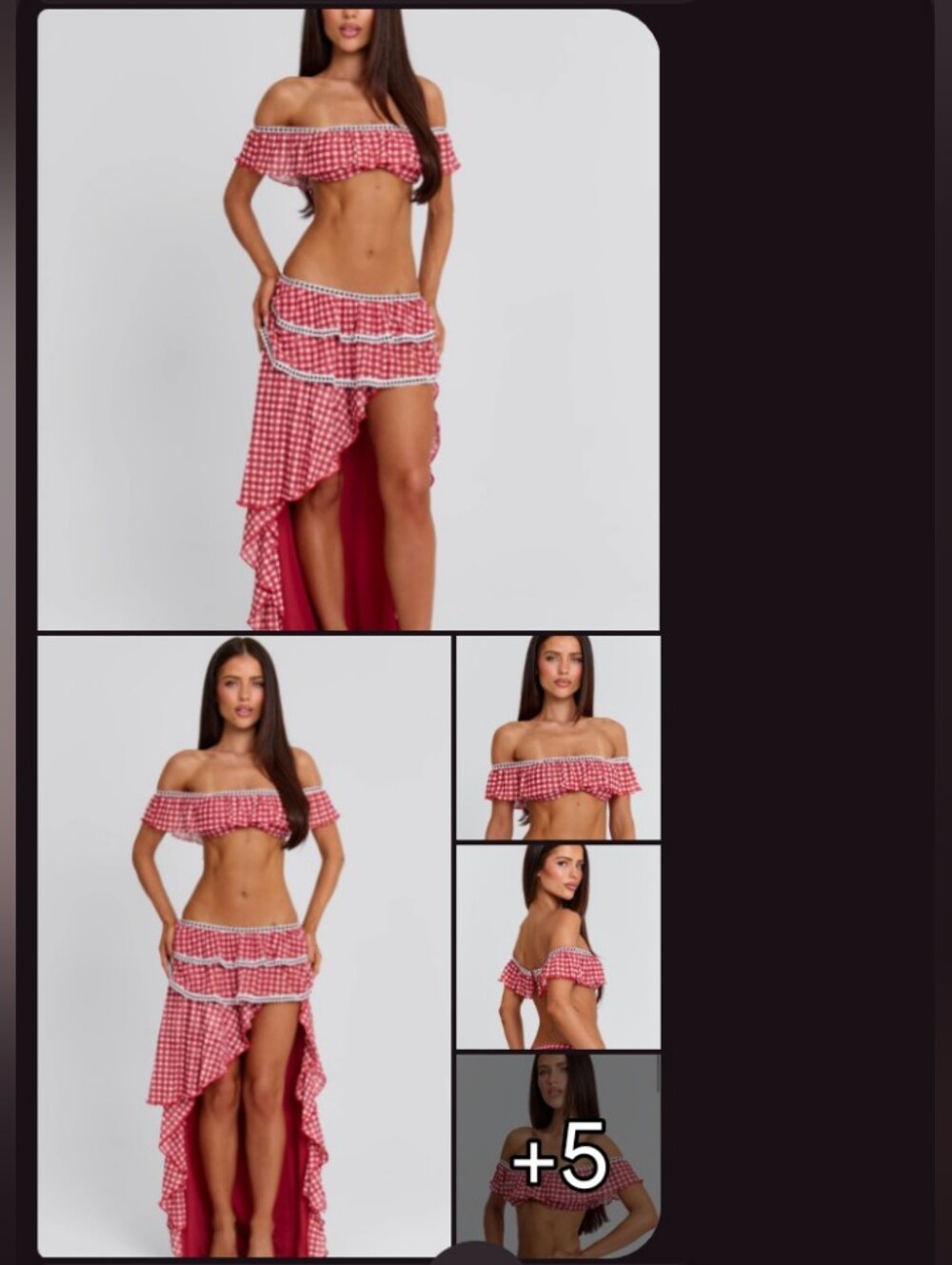 Red Gingham High-Low 2pc Ruffle Skirt Set🌸🩷🔥🔥🔥 - Picture 12 of 13